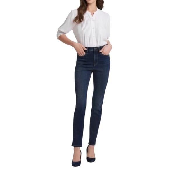 NYDJ Sheri Slim Jeans Mid Rise Dark Indigo Wash Tummy Control Women’s Size 10 - Picture 1 of 12